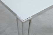 Mesa de comedor Pauline rectangular de 64 pulgadas con tapa de vidrio cromada