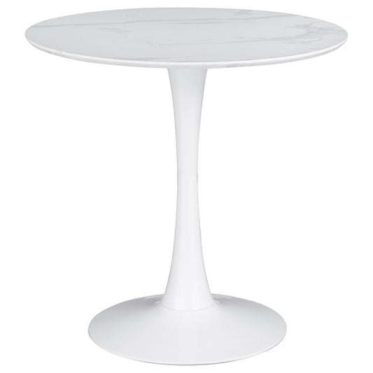 Mesa de comedor redonda Arkell de 76 cm con superficie de imitación de mármol, color blanco