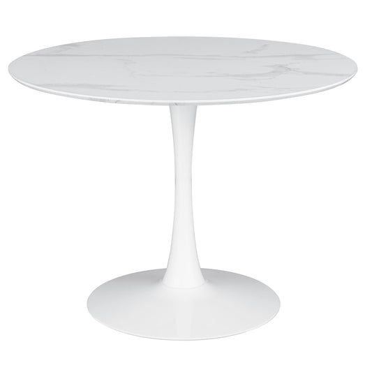 Mesa de comedor redonda Arkell de 76 cm con superficie de imitación de mármol, color blanco