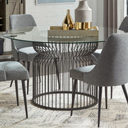 Mesa de comedor redonda de metal con tapa de vidrio Granvia de 54 pulgadas en color bronce