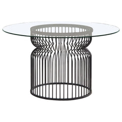 Mesa de comedor redonda de metal con tapa de vidrio Granvia de 54 pulgadas en color bronce