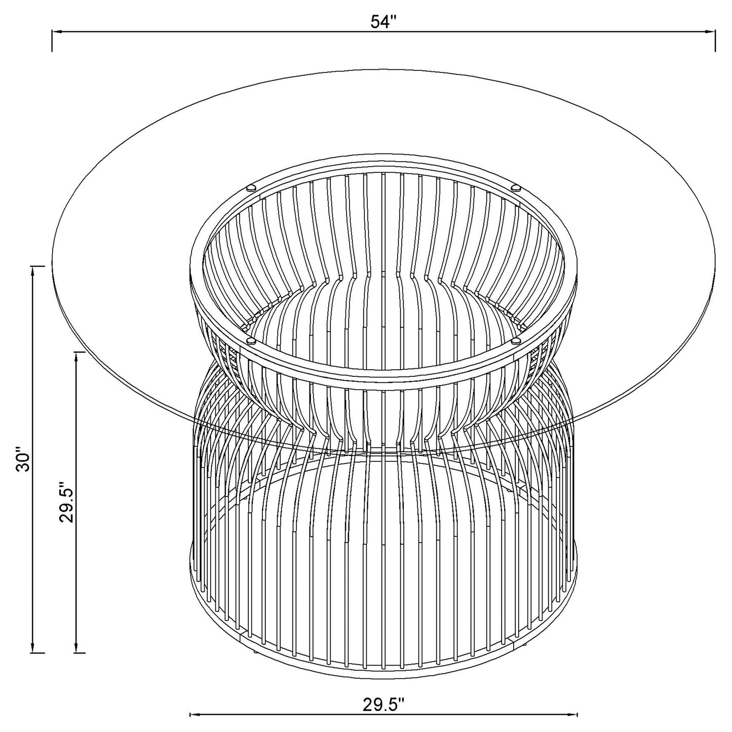 Mesa de comedor redonda de metal con tapa de vidrio Granvia de 54 pulgadas en color bronce
