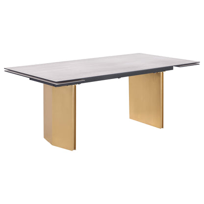 Mesa de comedor extensible Vesa de 97 pulgadas con tapa de vidrio en color beige
