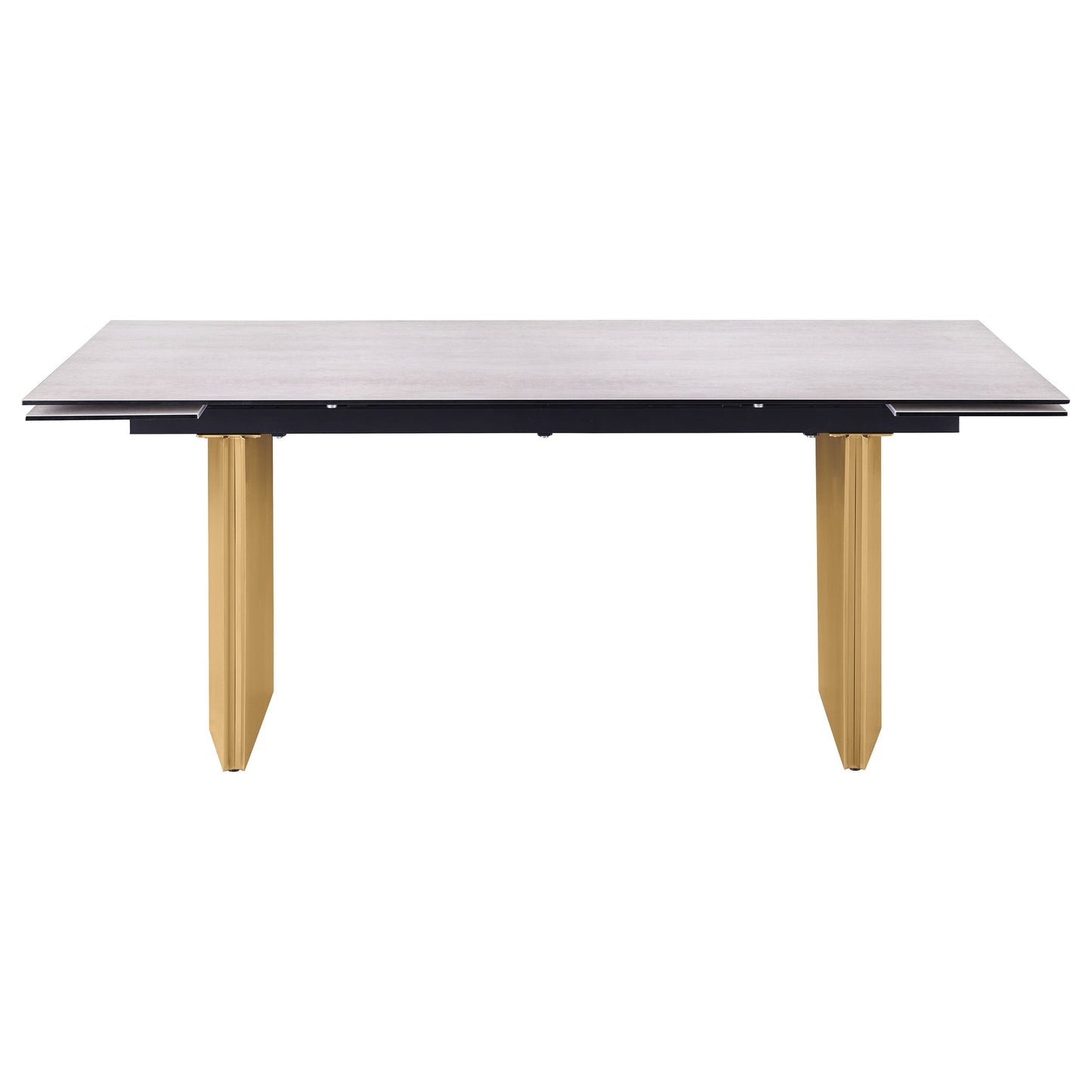 Mesa de comedor extensible Vesa de 97 pulgadas con tapa de vidrio en color beige