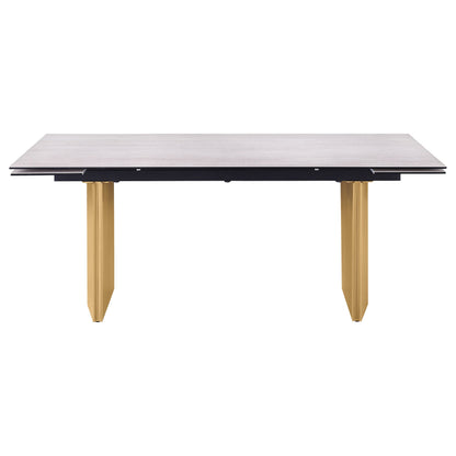 Mesa de comedor extensible Vesa de 97 pulgadas con tapa de vidrio en color beige