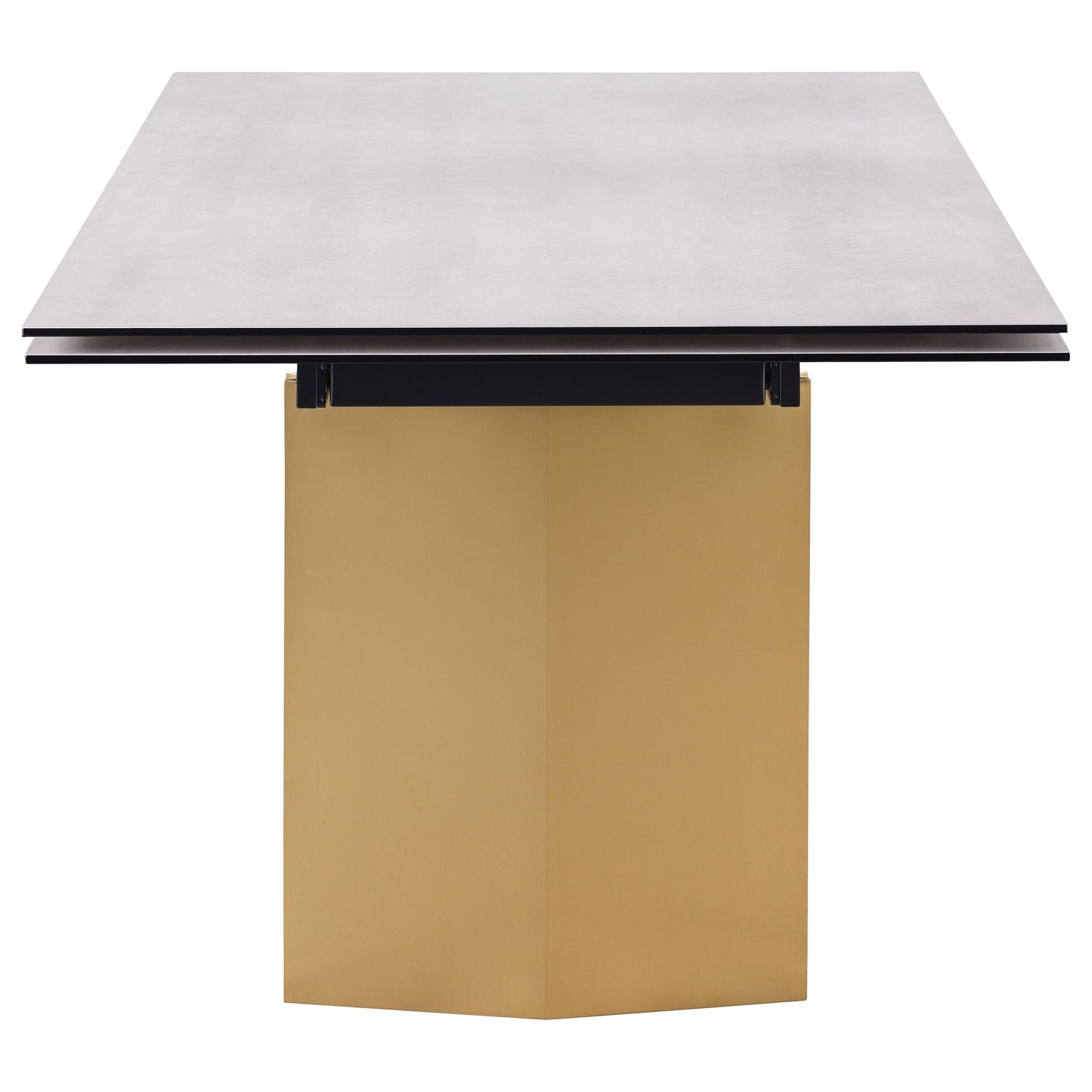 Mesa de comedor extensible Vesa de 97 pulgadas con tapa de vidrio en color beige