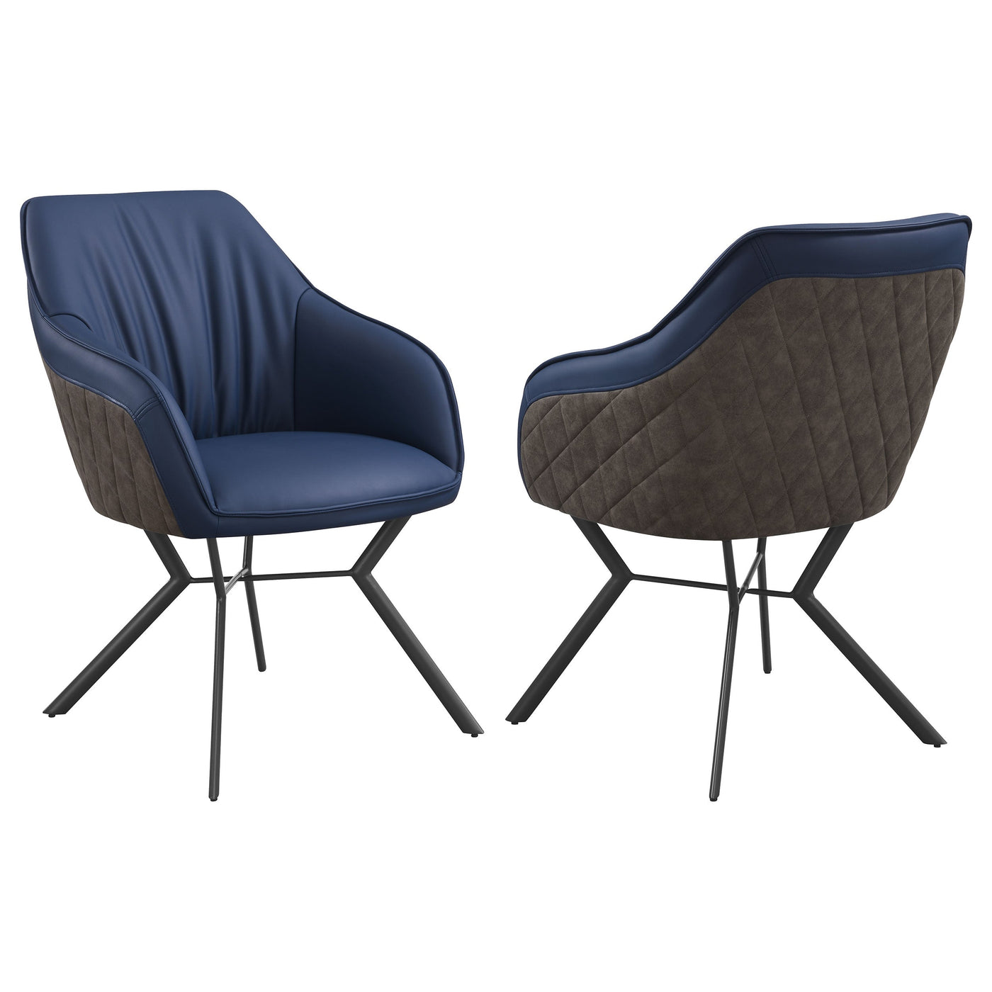 Sillón de comedor tapizado Mayer azul y marrón (juego de 2)