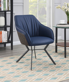 Sillón de comedor tapizado Mayer azul y marrón (juego de 2)