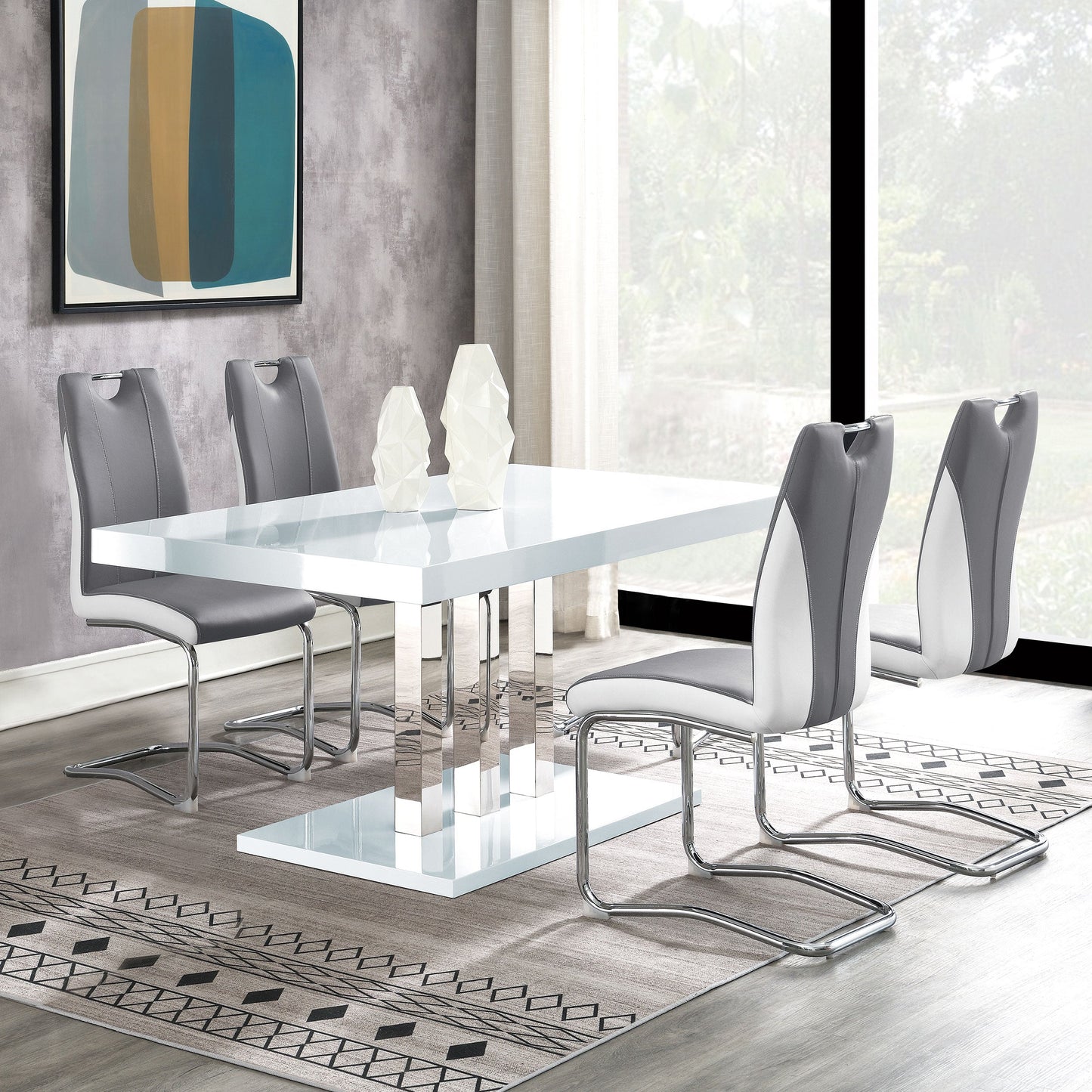 Juego de comedor rectangular Brooklyn blanco de alto brillo