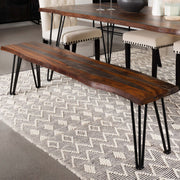 Banco de comedor Neve Live Edge de madera con patas de horquilla y sheesham gris