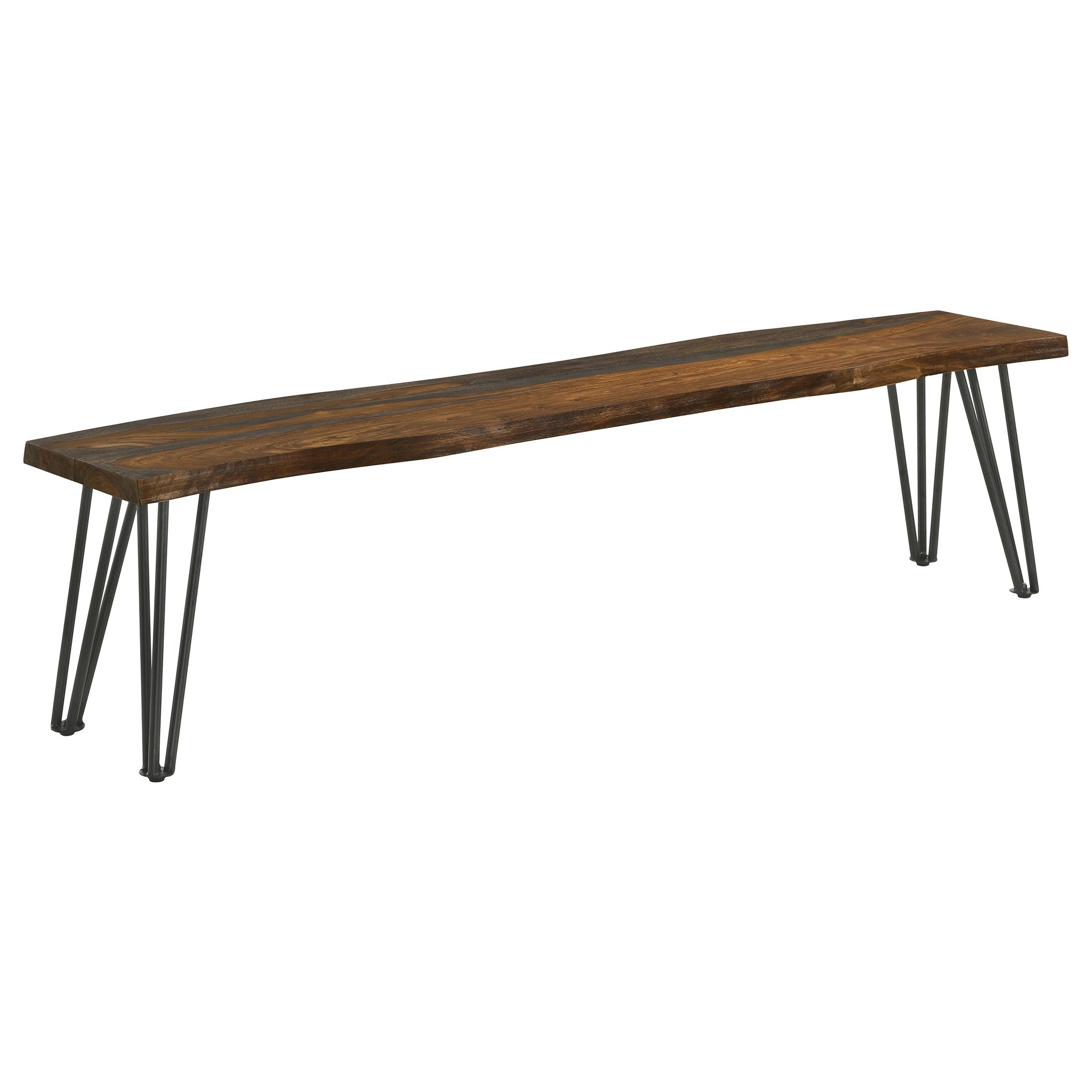 Banco de comedor Neve Live Edge de madera con patas de horquilla y sheesham gris