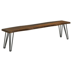 Banco de comedor Neve Live Edge de madera con patas de horquilla y sheesham gris