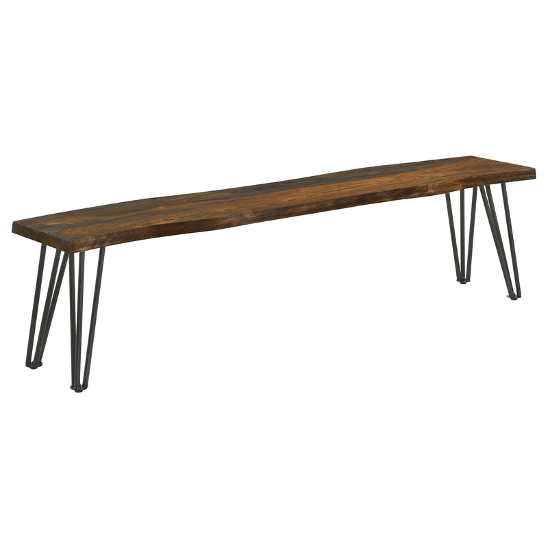 Banco de comedor Neve Live Edge de madera con patas de horquilla y sheesham gris