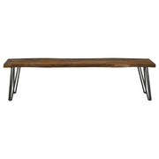Banco de comedor Neve Live Edge de madera con patas de horquilla y sheesham gris