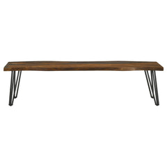 Banco de comedor Neve Live Edge de madera con patas de horquilla y sheesham gris