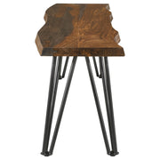 Banco de comedor Neve Live Edge de madera con patas de horquilla y sheesham gris
