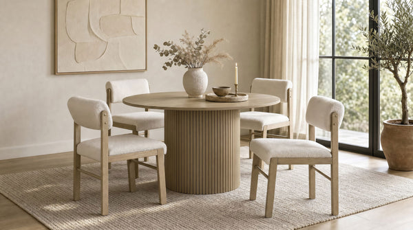 Hamlyn 5-piece Round Wood Dining Set Cream and Natural Oak