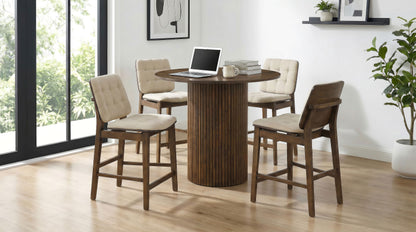 Hamlyn 5-piece Round Wood Counter Height Dining Set Cream and Walnut