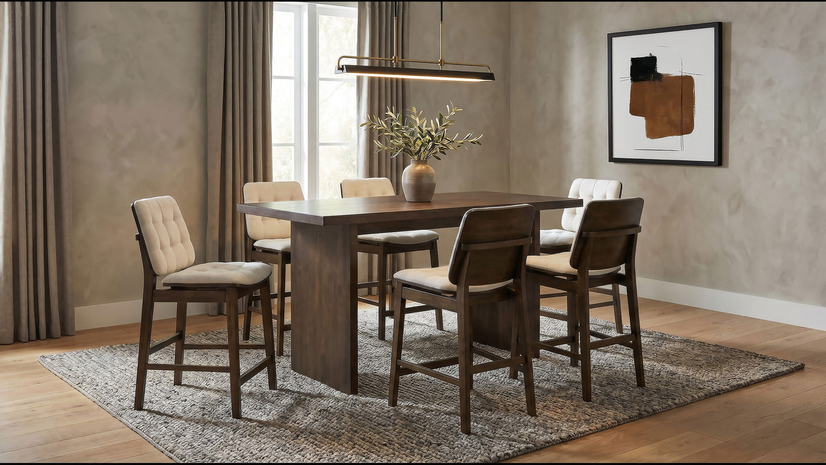 Decker 7-piece 70-inch Rectangular Counter Height Dining Set Cream and Walnut