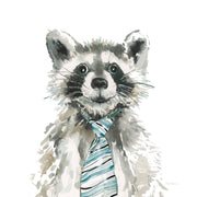 ''Whimsical Watercolor Raccoon with Tie'' Printed Wrapped Canvas