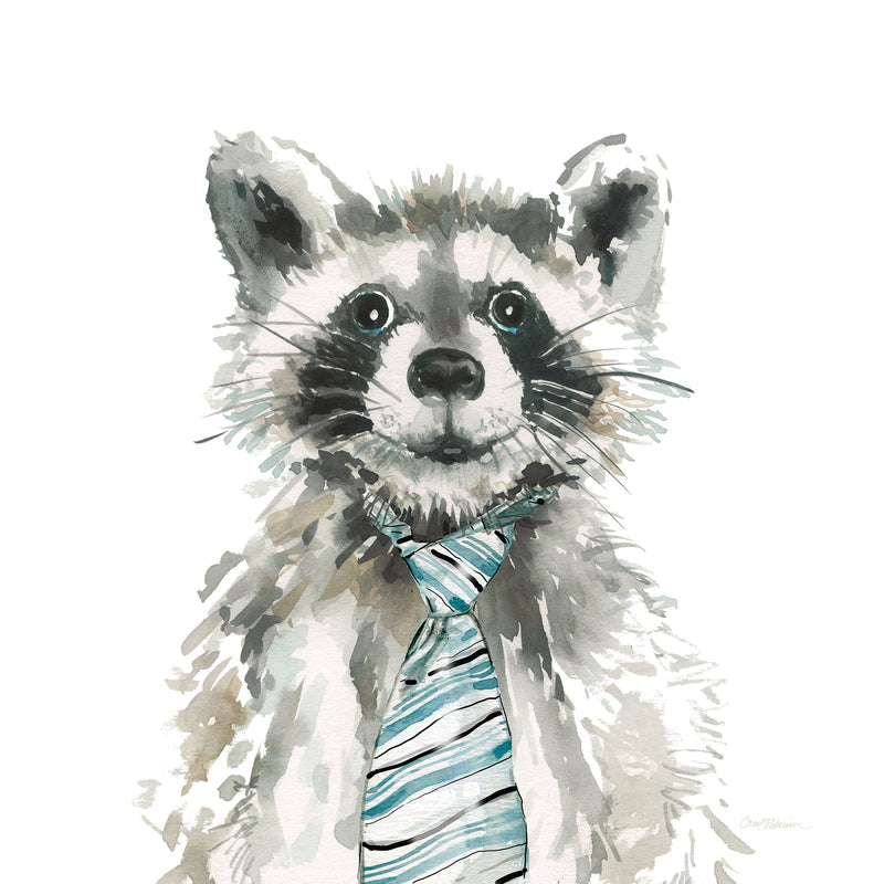 ''Whimsical Watercolor Raccoon with Tie'' Printed Wrapped Canvas