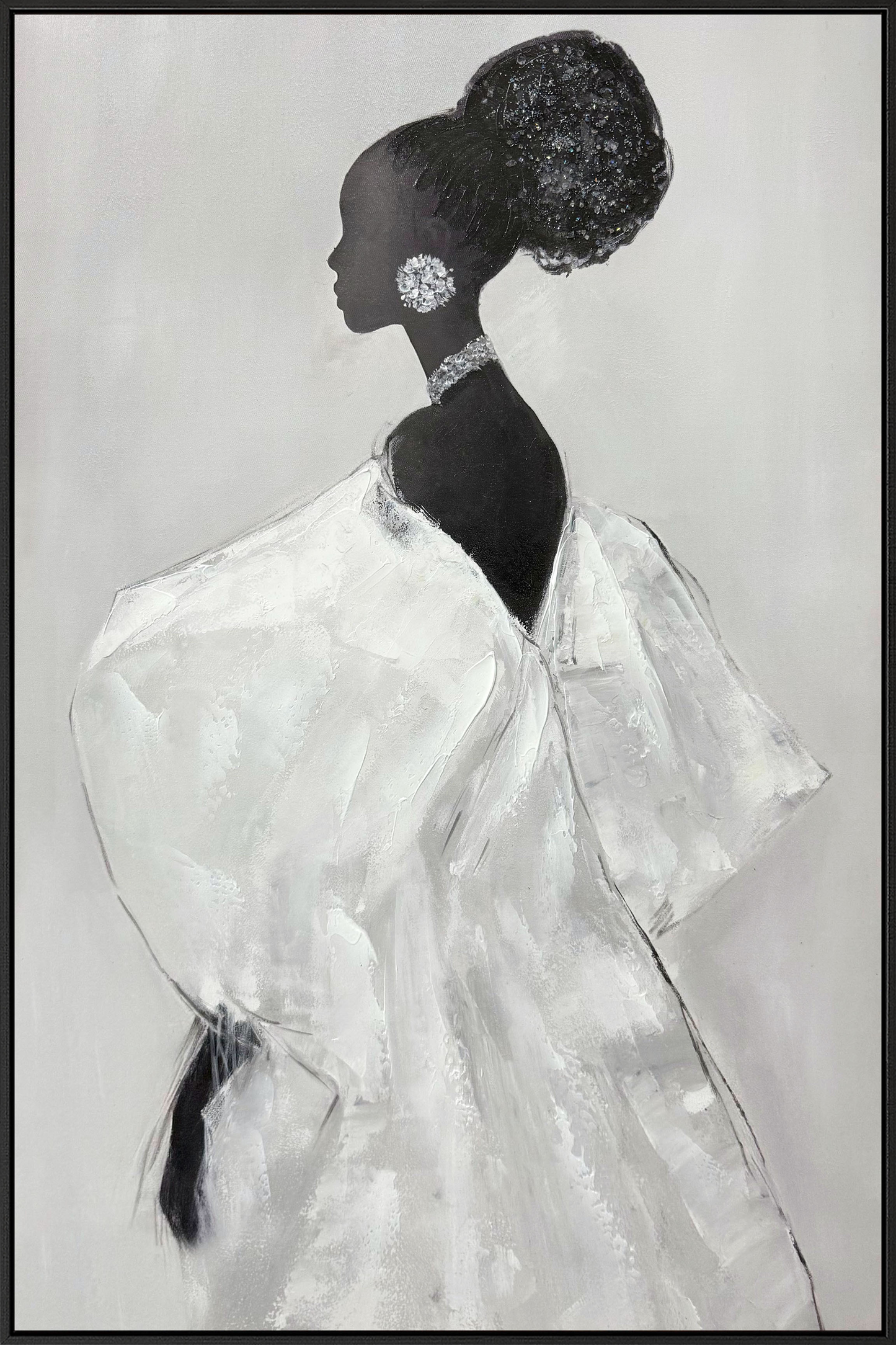 Elegant Silhouette I Hand-painted w/ Rocks in Frame