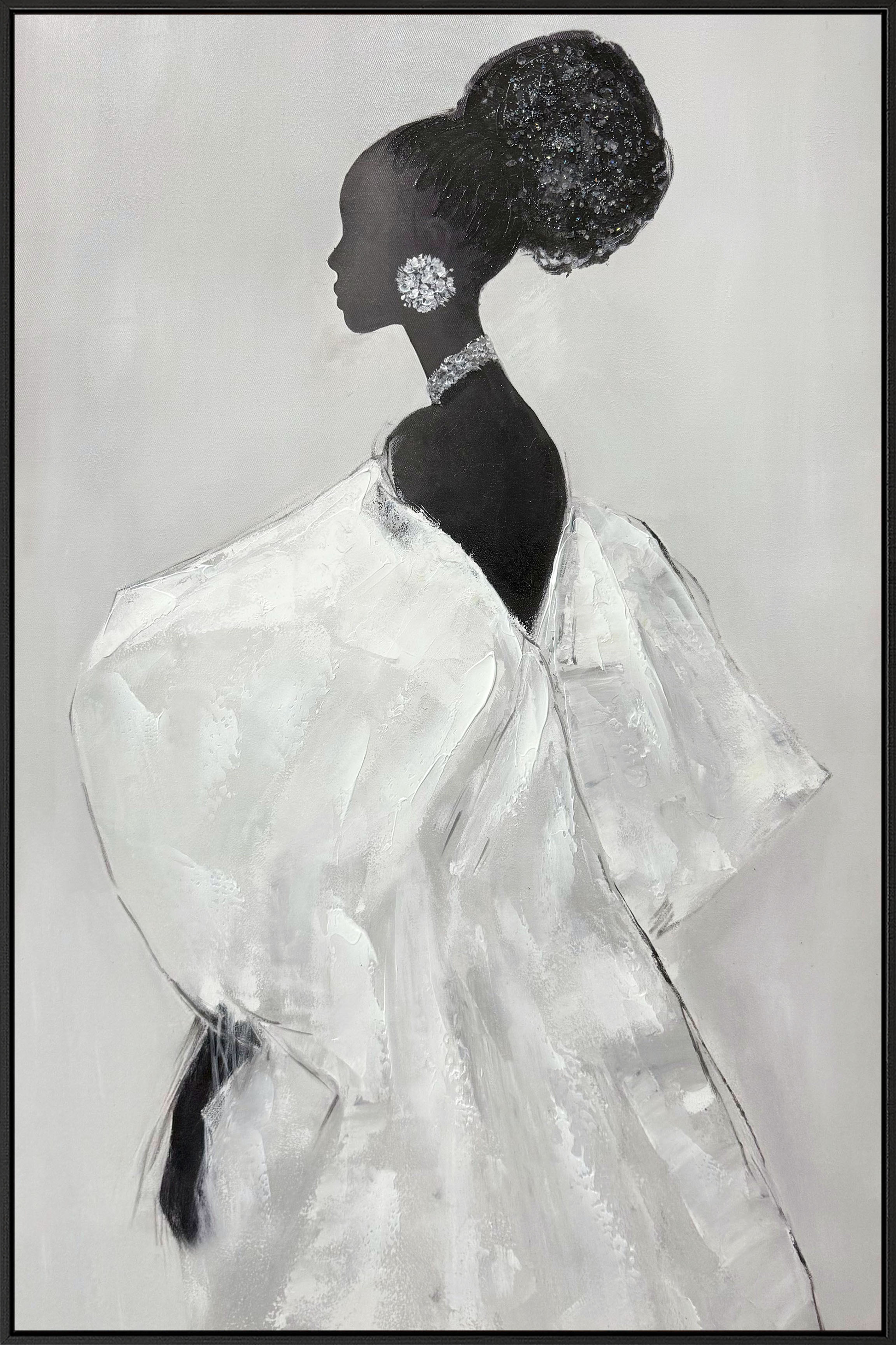 Elegant Silhouette I Hand-painted w/ Rocks in Frame