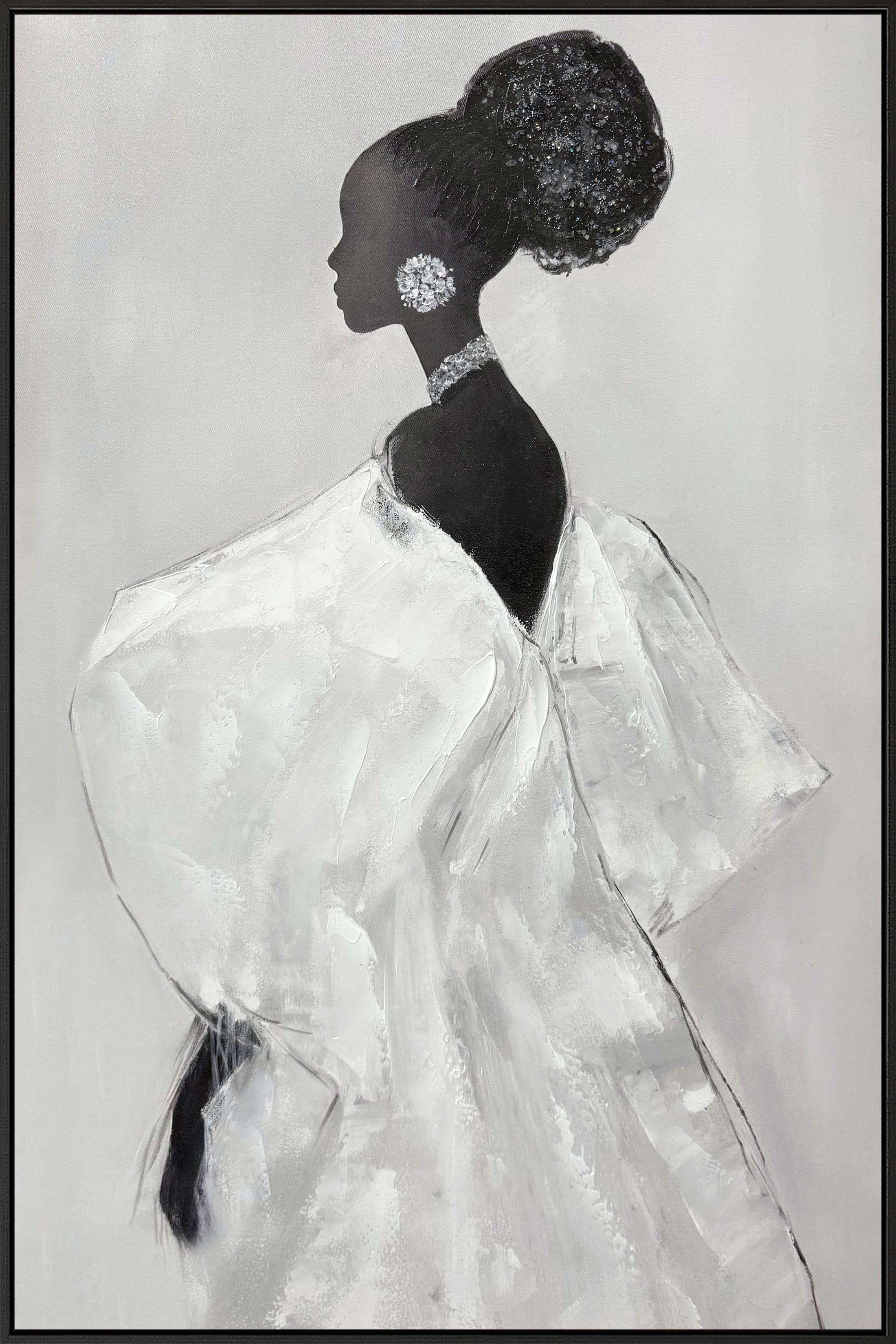 Elegant Silhouette I Hand-painted w/ Rocks in Frame