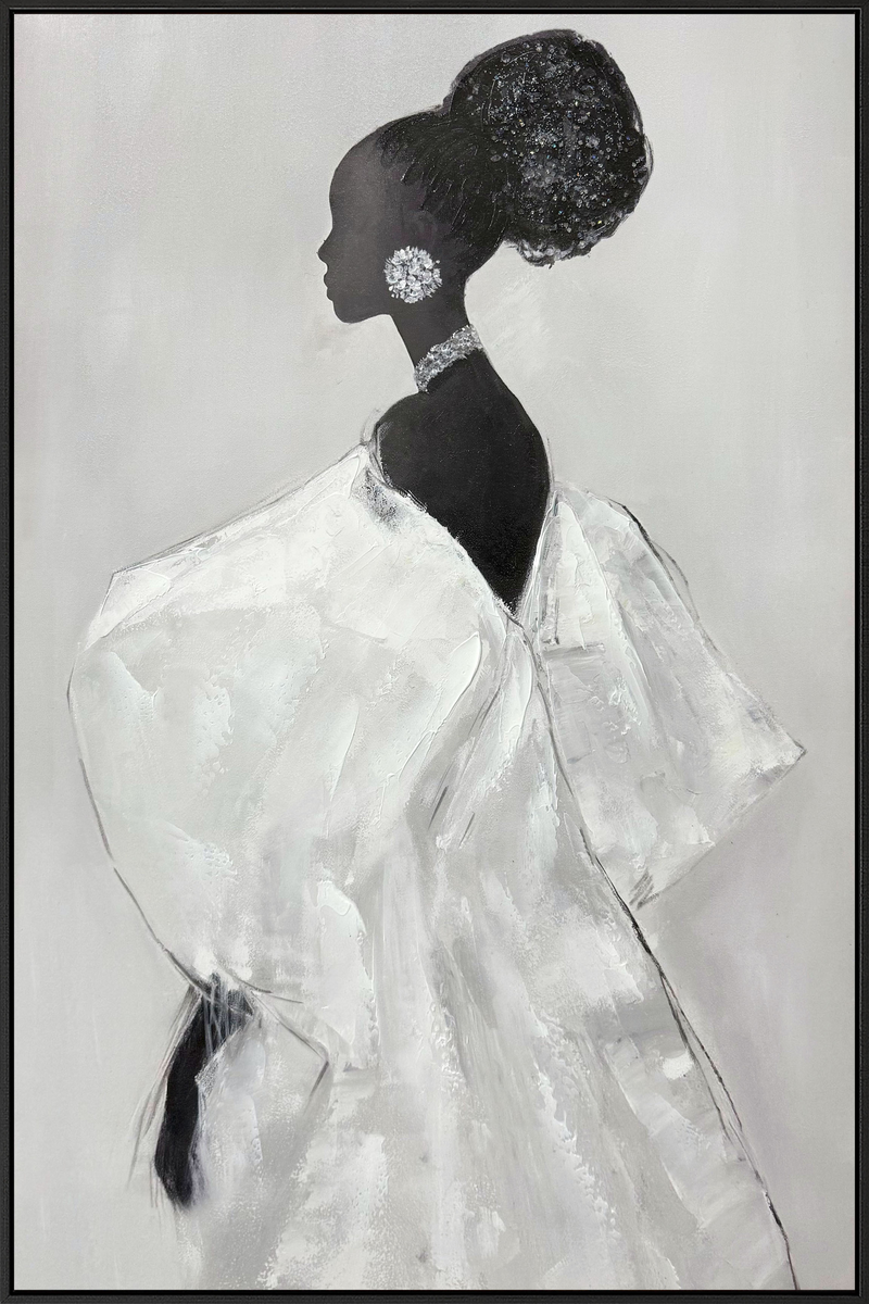 Elegant Silhouette I Hand-painted w/ Rocks in Frame