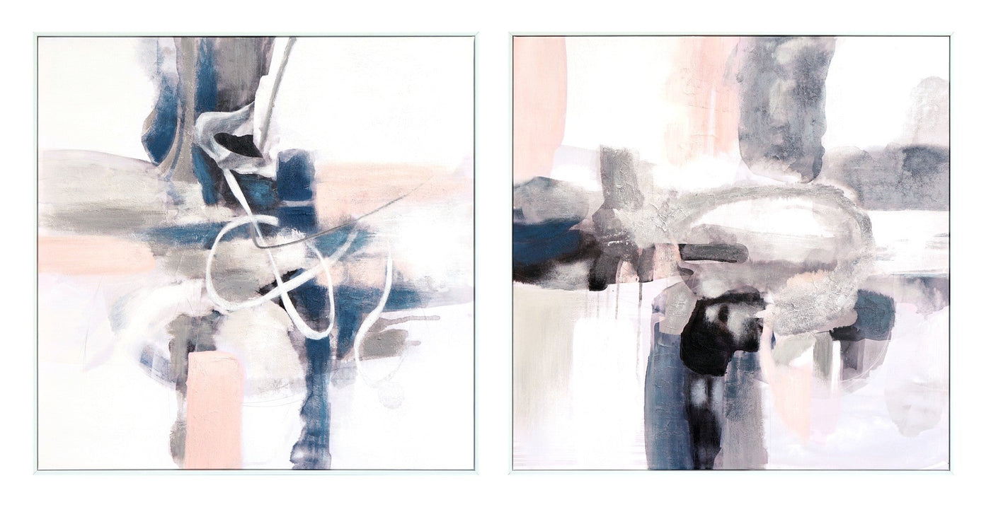 ''Subtle Tides Abstract Pair'' Hand-painted Canvas in Frame (set)