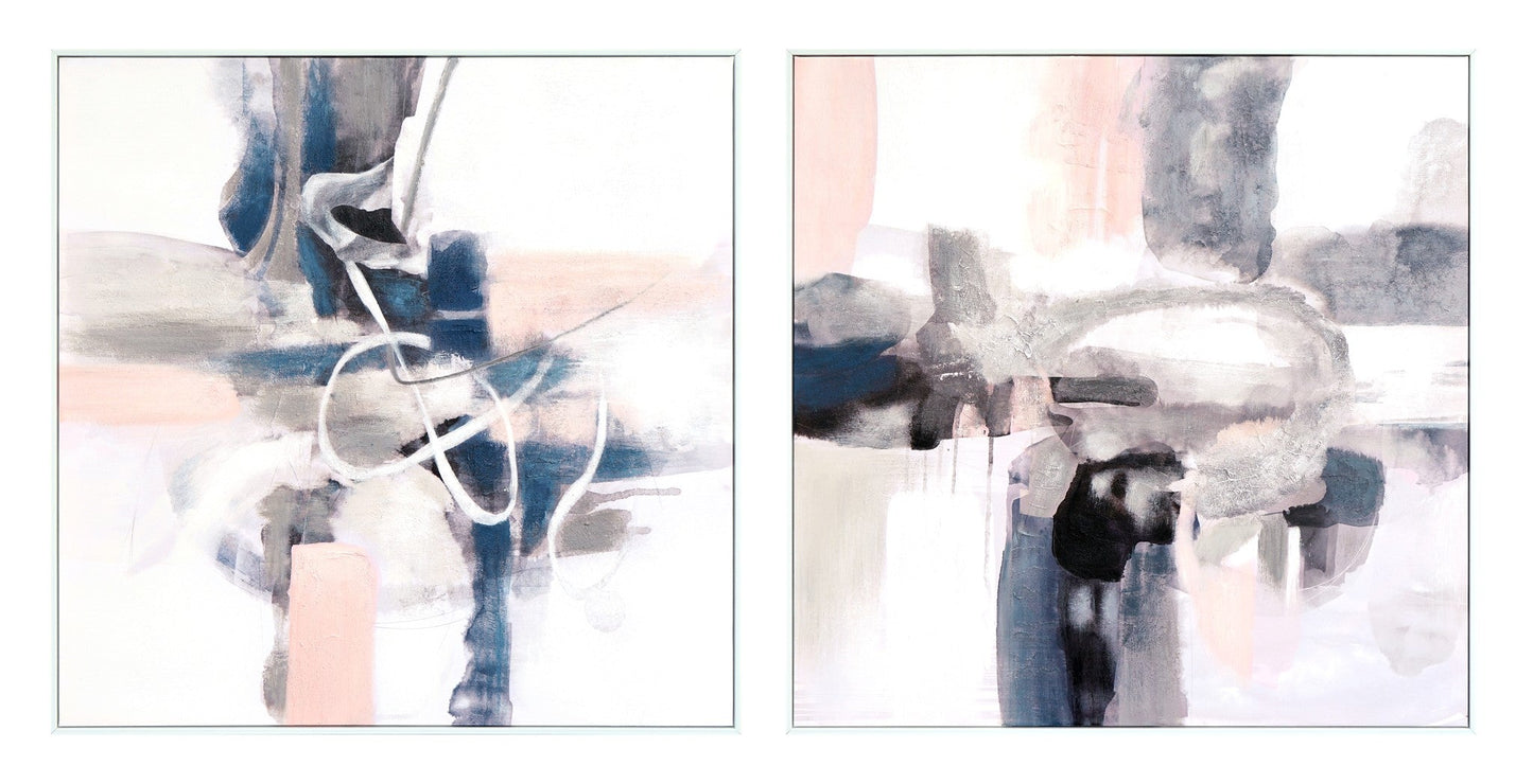 ''Subtle Tides Abstract Pair'' Hand-painted Canvas in Frame (set)