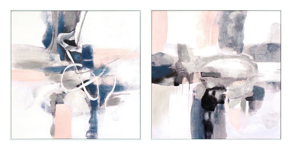 ''Subtle Tides Abstract Pair'' Hand-painted Canvas in Frame (set)