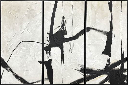 Abstract Harmony Hand-painted Canvas Triptych in Frame