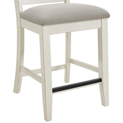 Bellevue Slat Back Counter Side Chair with Beige Fabric in Antique White