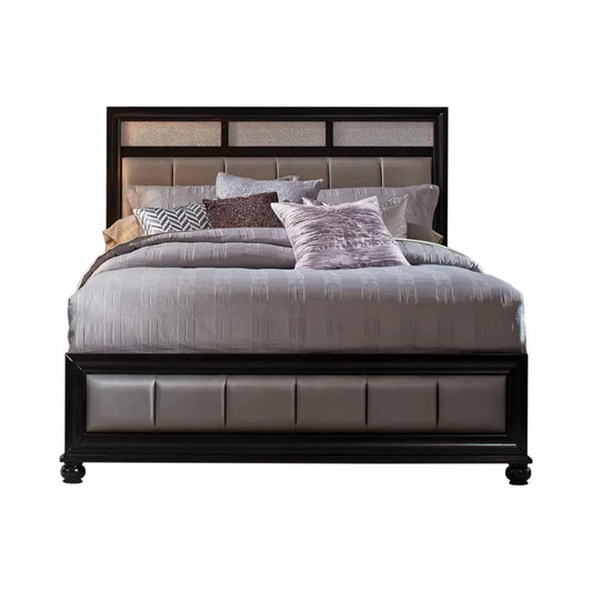 Barzini Queen Bed Kit Modern Black &amp; Gray Upholstered