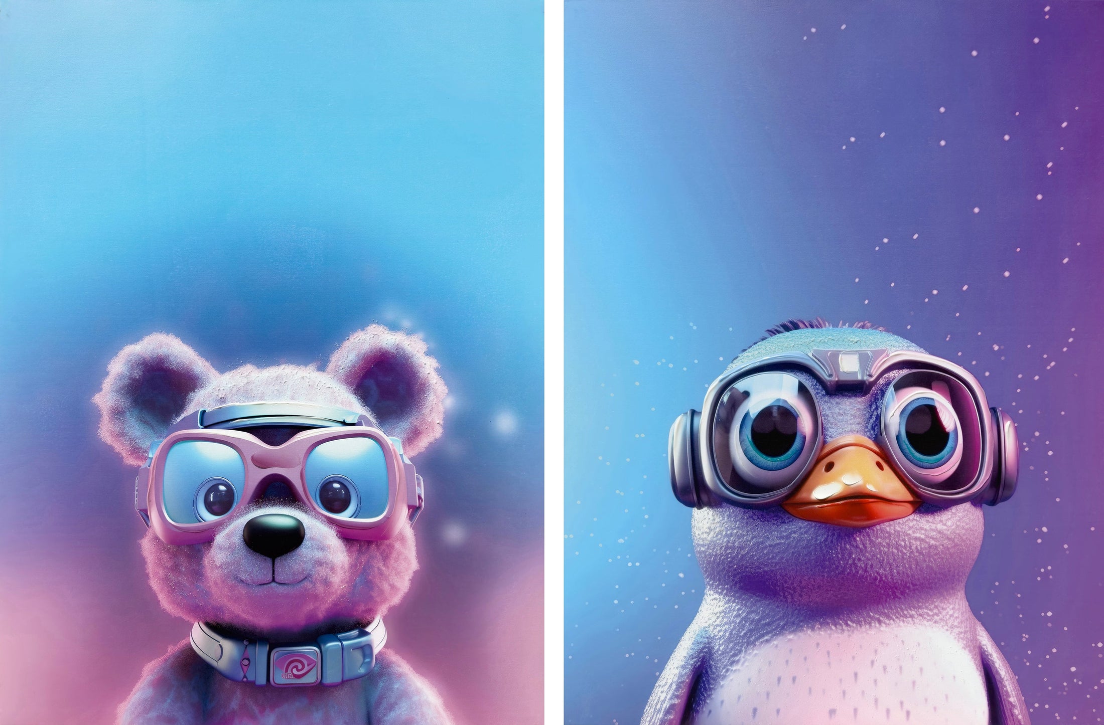 ''Space Explorers: Bear & Penguin Duo'' Wrapped Canvas (set)
