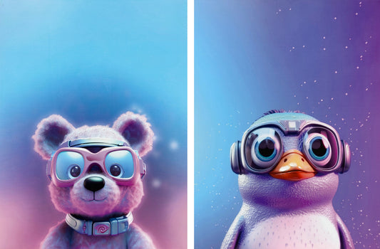 ''Space Explorers: Bear & Penguin Duo'' Wrapped Canvas (set)