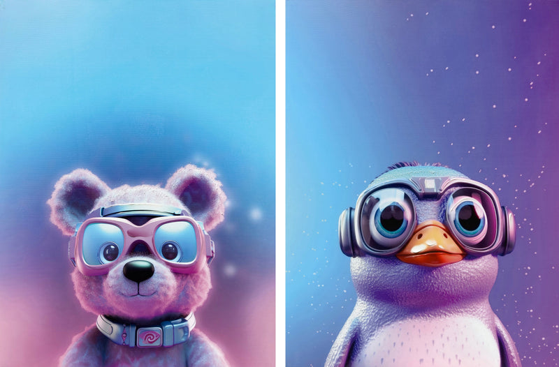 ''Space Explorers: Bear & Penguin Duo'' Wrapped Canvas (set)