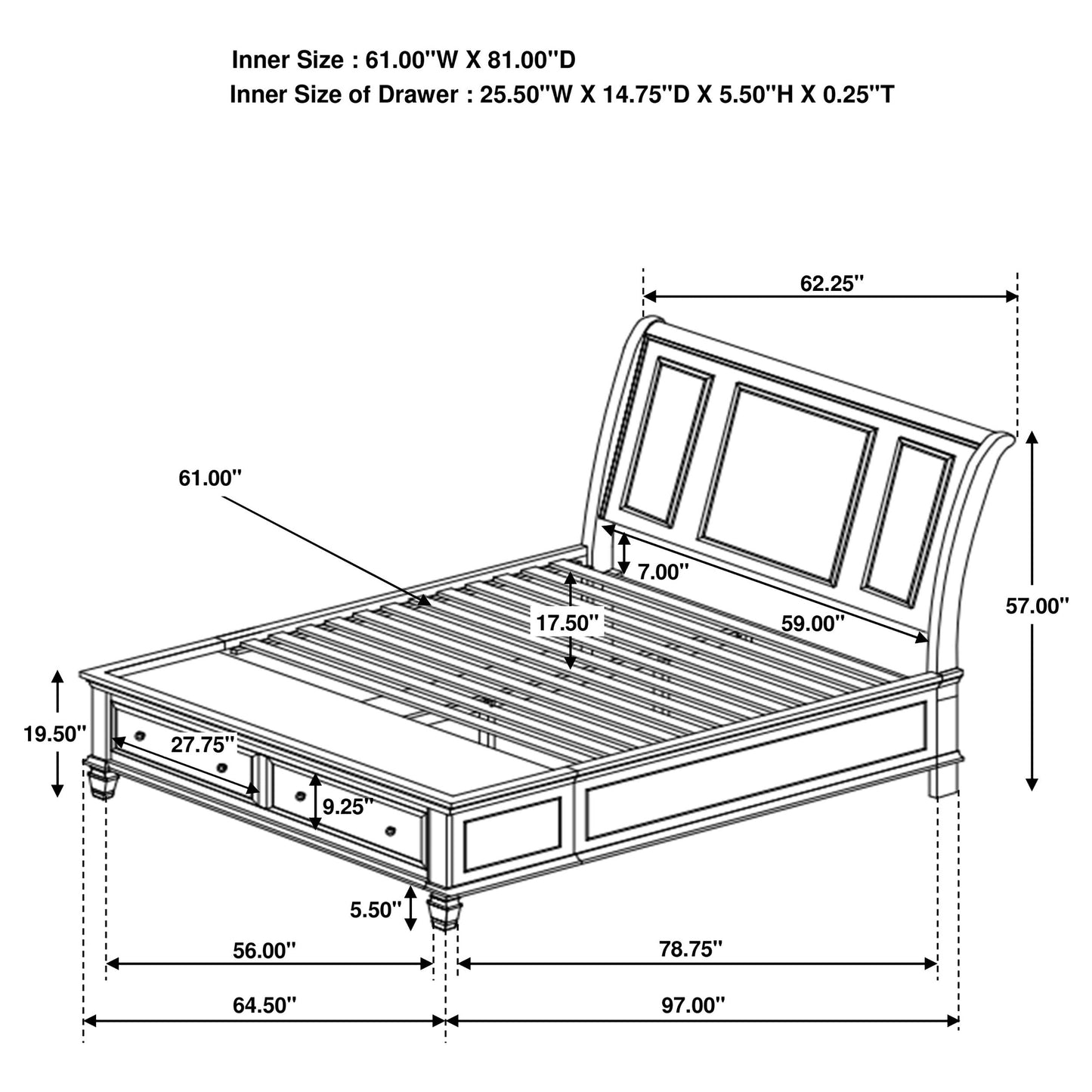 Sandy Beach 63-inch  Panel Bed Cream White