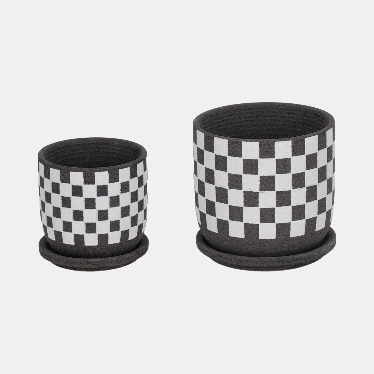 S/2 5/6" Checkerboard Saucer Planters, Black/white