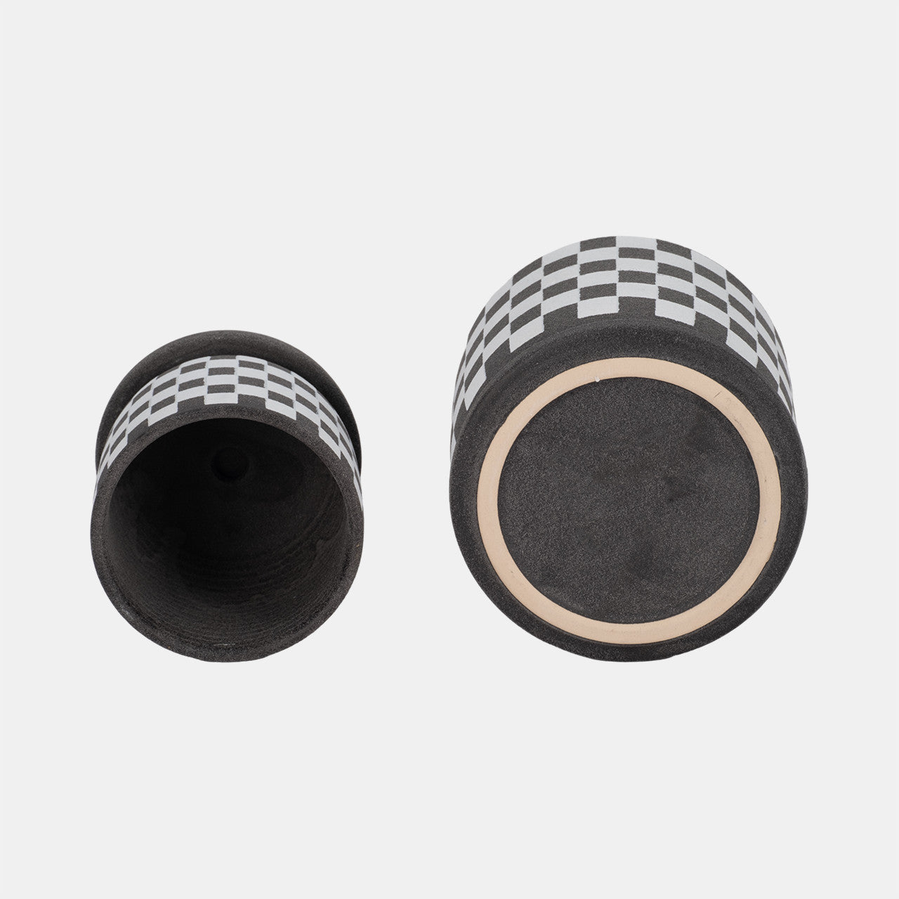 S/2 5/6" Checkerboard Saucer Planters, Black/white
