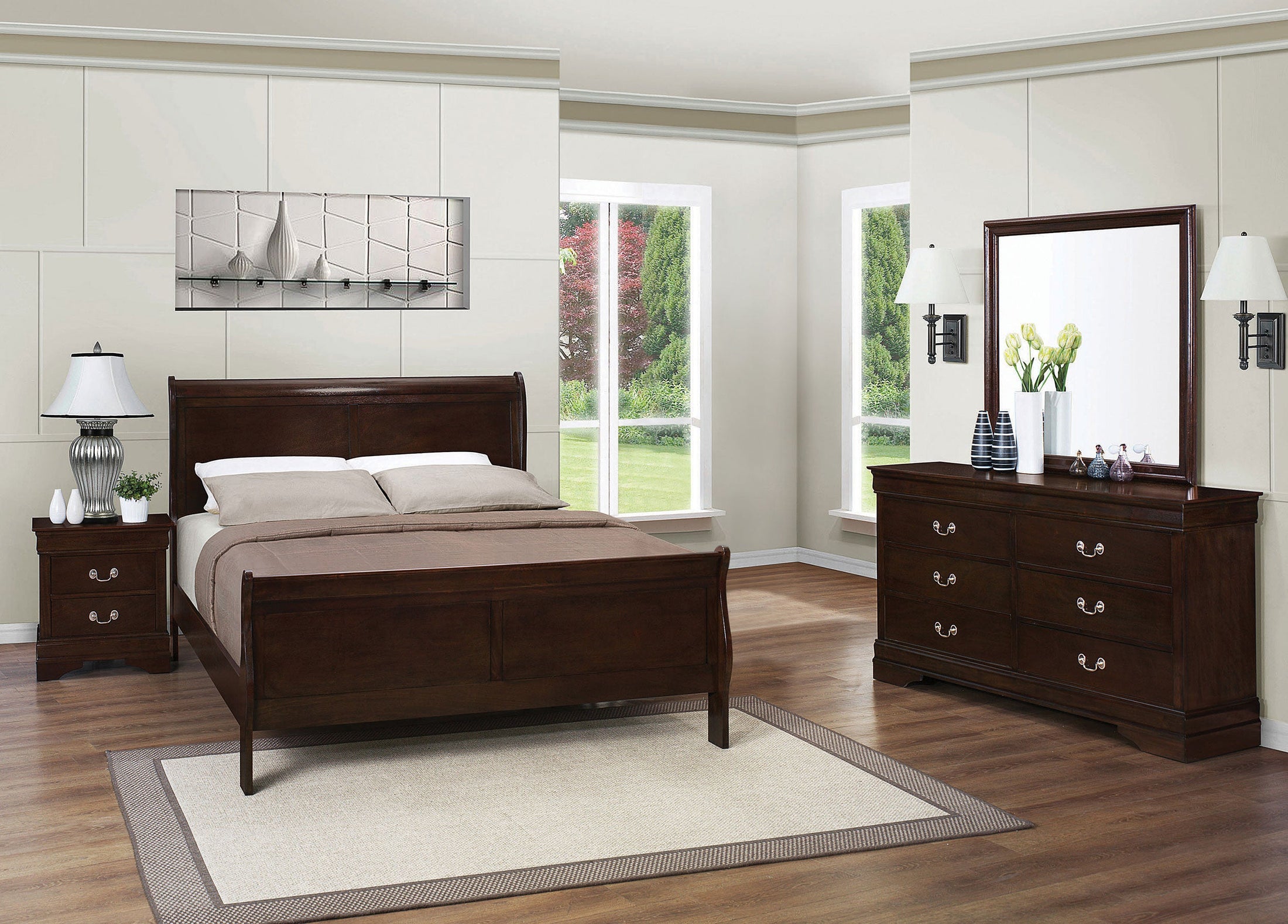 Conjunto de dormitorio Louis Philippe Cappuccino