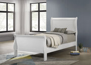 Cama Louis Philippe de 119 cm con paneles tipo trineo, color blanco