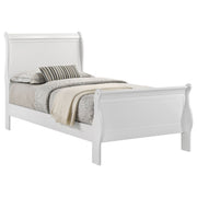 Cama Louis Philippe de 119 cm con paneles tipo trineo, color blanco