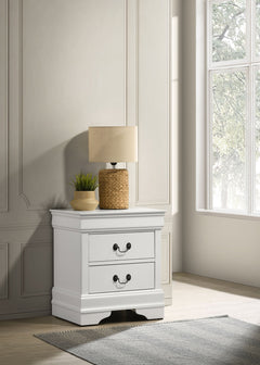 Mesita de noche Louis Philippe de 2 cajones, color blanco