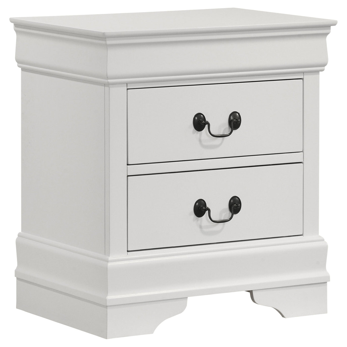 Mesita de noche Louis Philippe de 2 cajones, color blanco