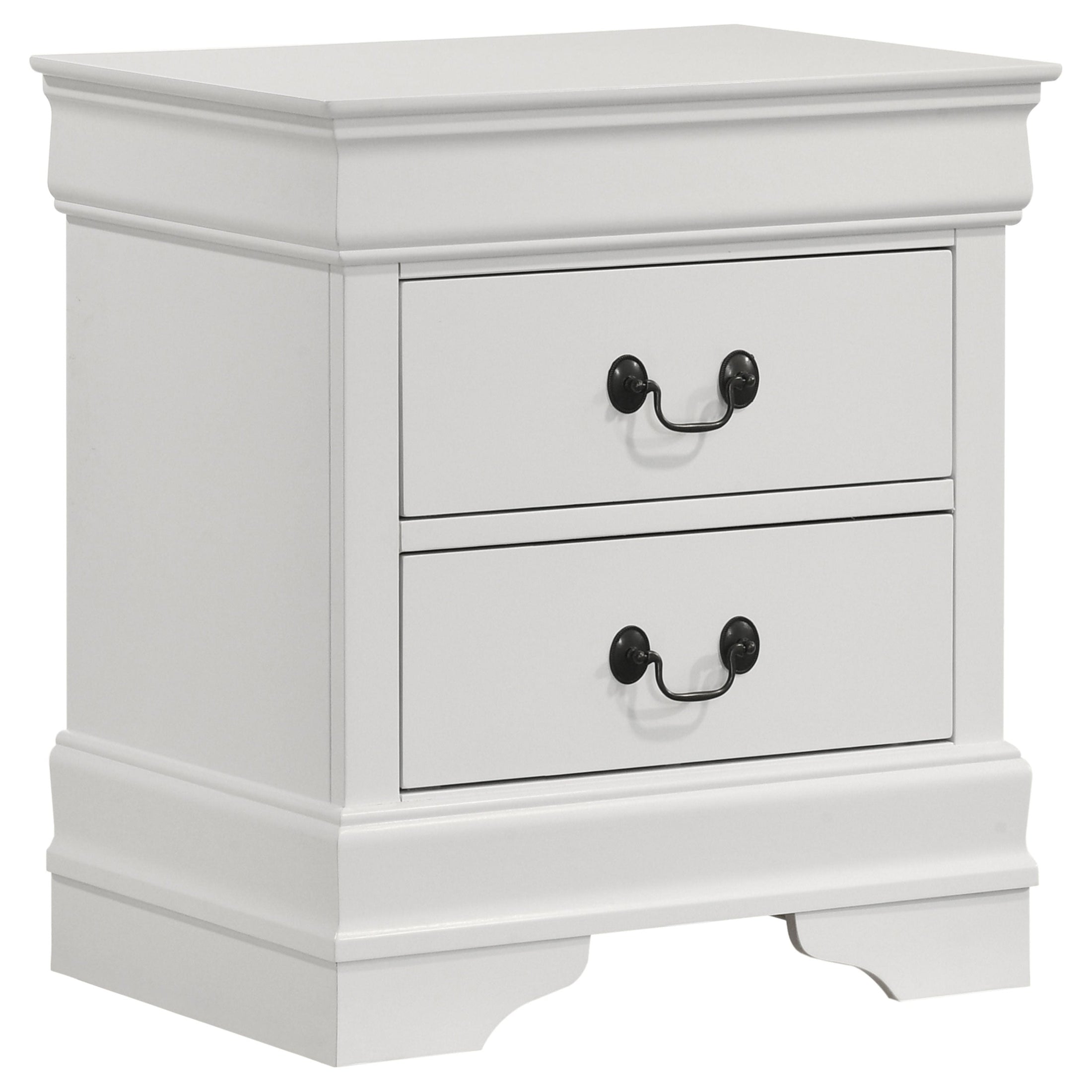 Mesita de noche Louis Philippe de 2 cajones, color blanco