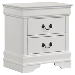 Mesita de noche Louis Philippe de 2 cajones, color blanco