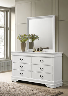 Cómoda Louis Philippe de 6 cajones y espejo blanco