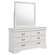 Cómoda Louis Philippe de 6 cajones y espejo blanco